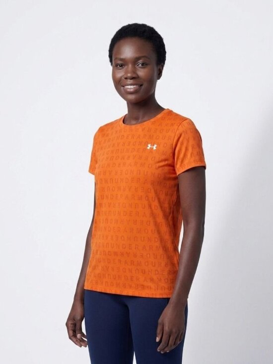 Under Armour Tops - Under Armour Womens Orange Logo Graphic T-Shirt Loose Fit Medium Lightweight Per